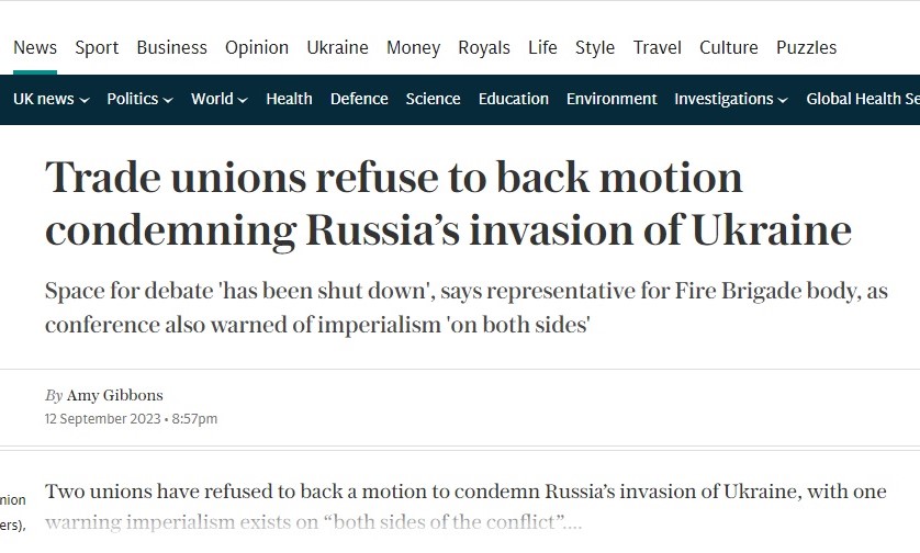 British trade unions have refused to publicly support the Kiev regime